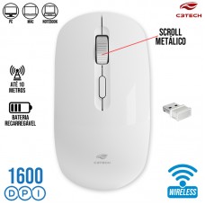 Mouse sem Fio Recarregável 1600Dpi M-W80WH C3 Tech - Branco